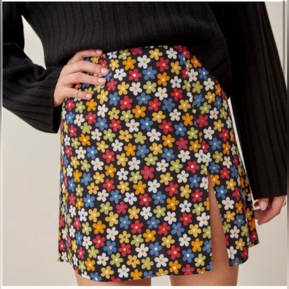 Reformation Colorful Floral Mini Skirt